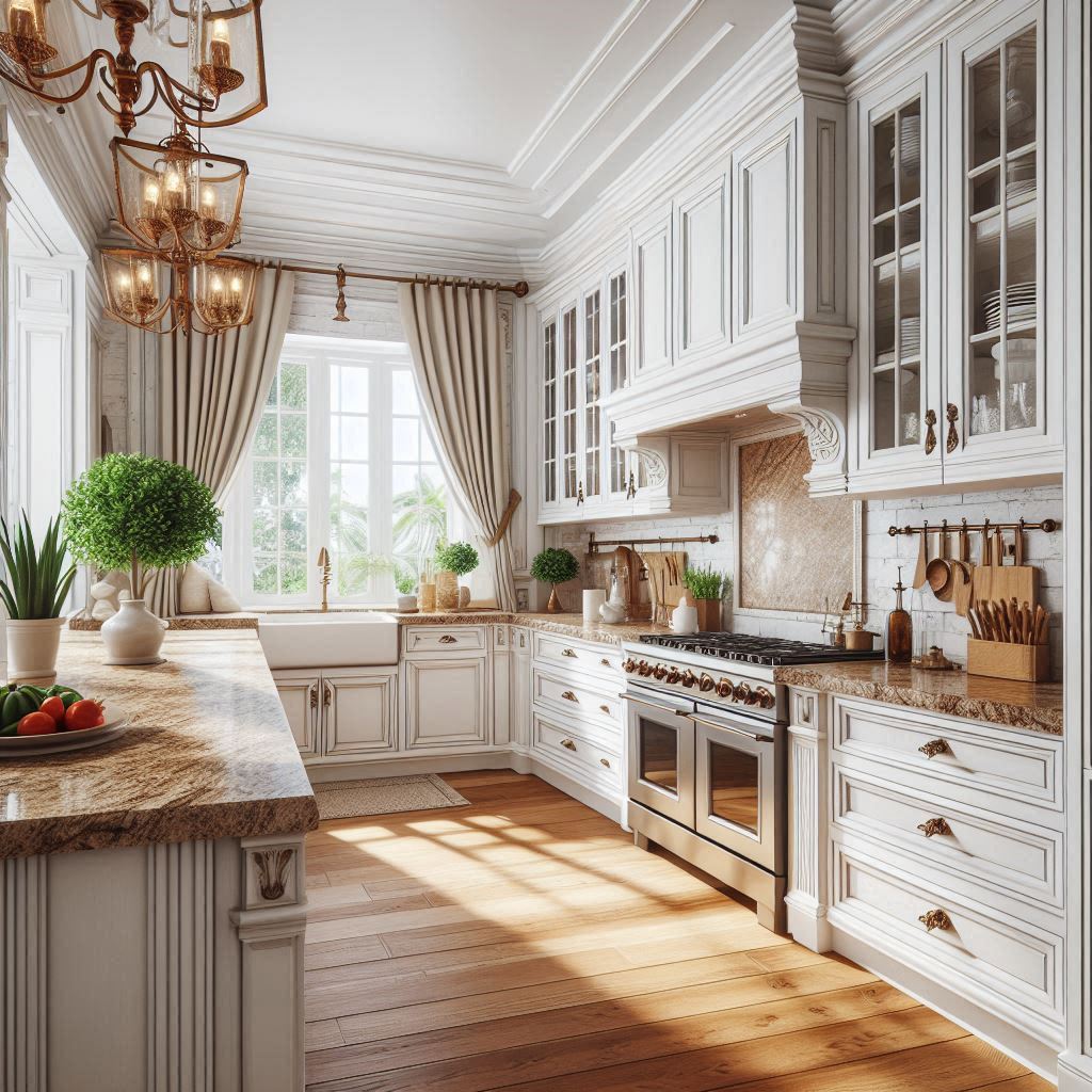 brown countrtops with white cabinets