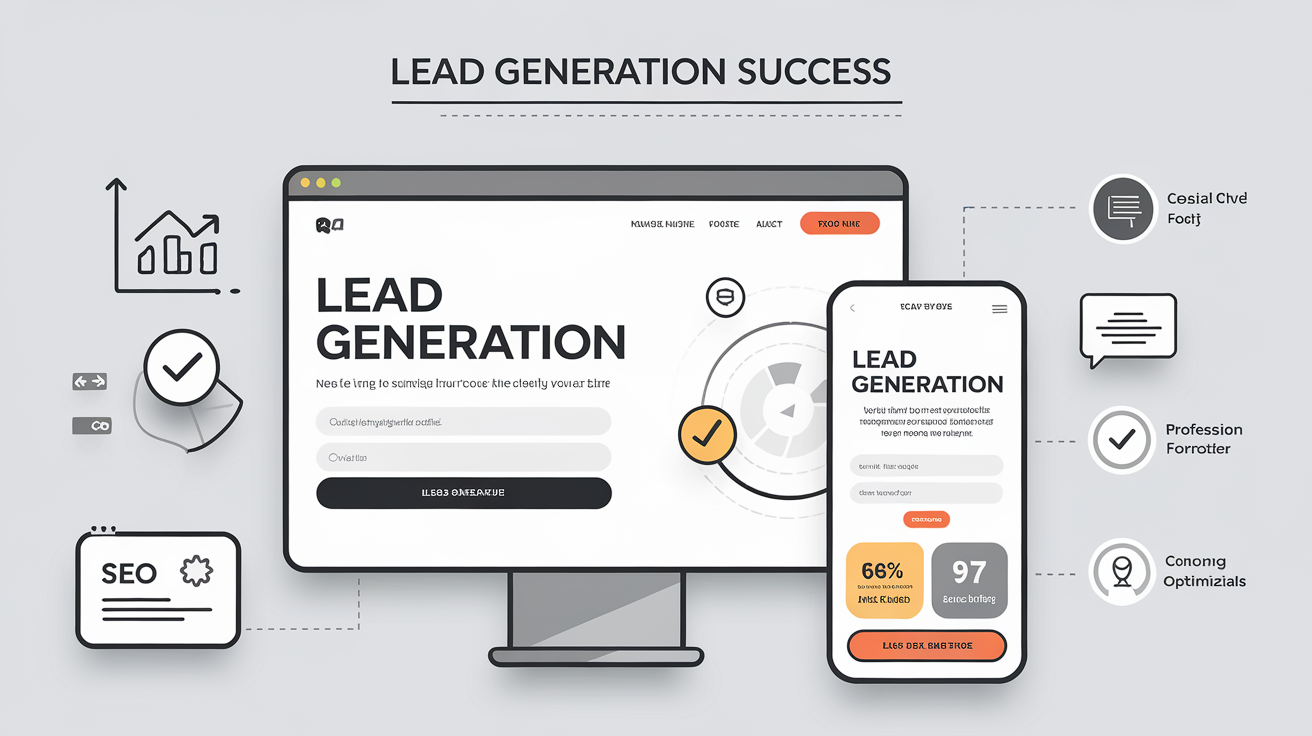 sleek landing page design on a desktop and mobile screen. The landing page should feature a bold headline, a lead generation form, and a strong CTA