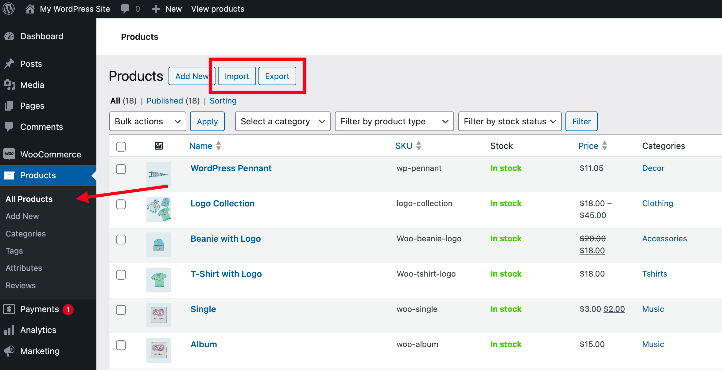 WooCommerce upload products CSV