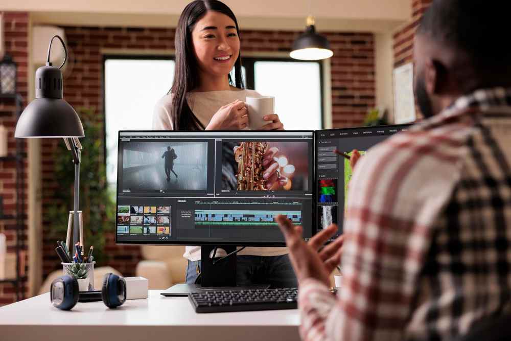 workers chatting in video production company (Malaysia)